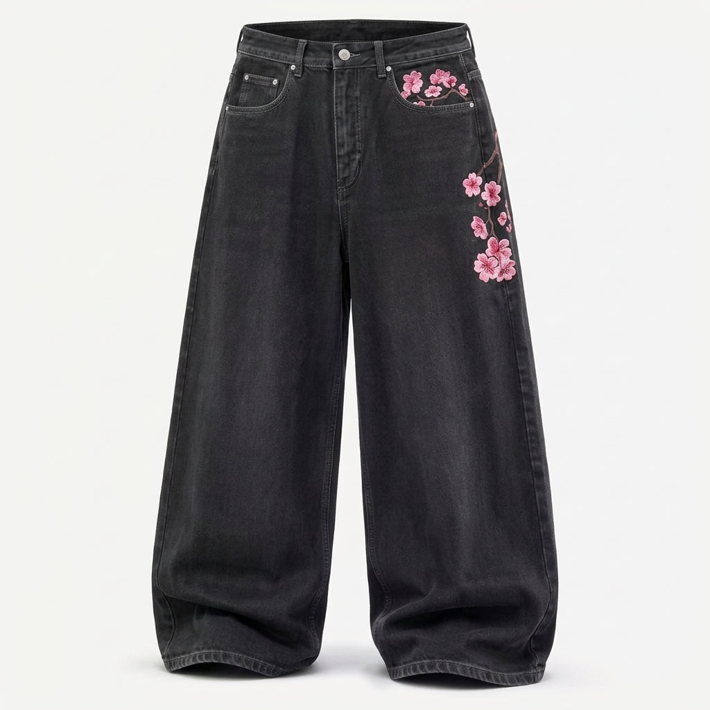 Men's Baggy Wide Leg Jeans, Cherry Blossom