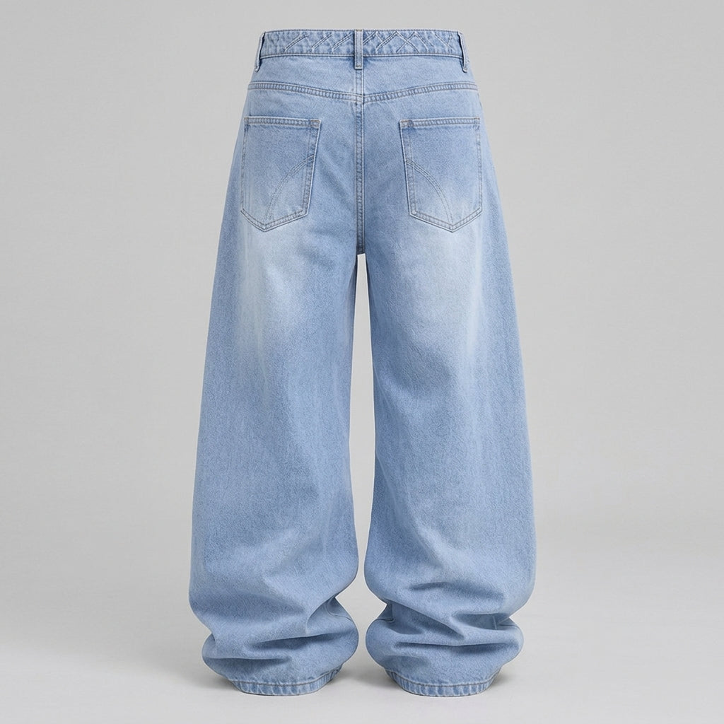 Men Light Wash Baggy Wide Leg Jeans