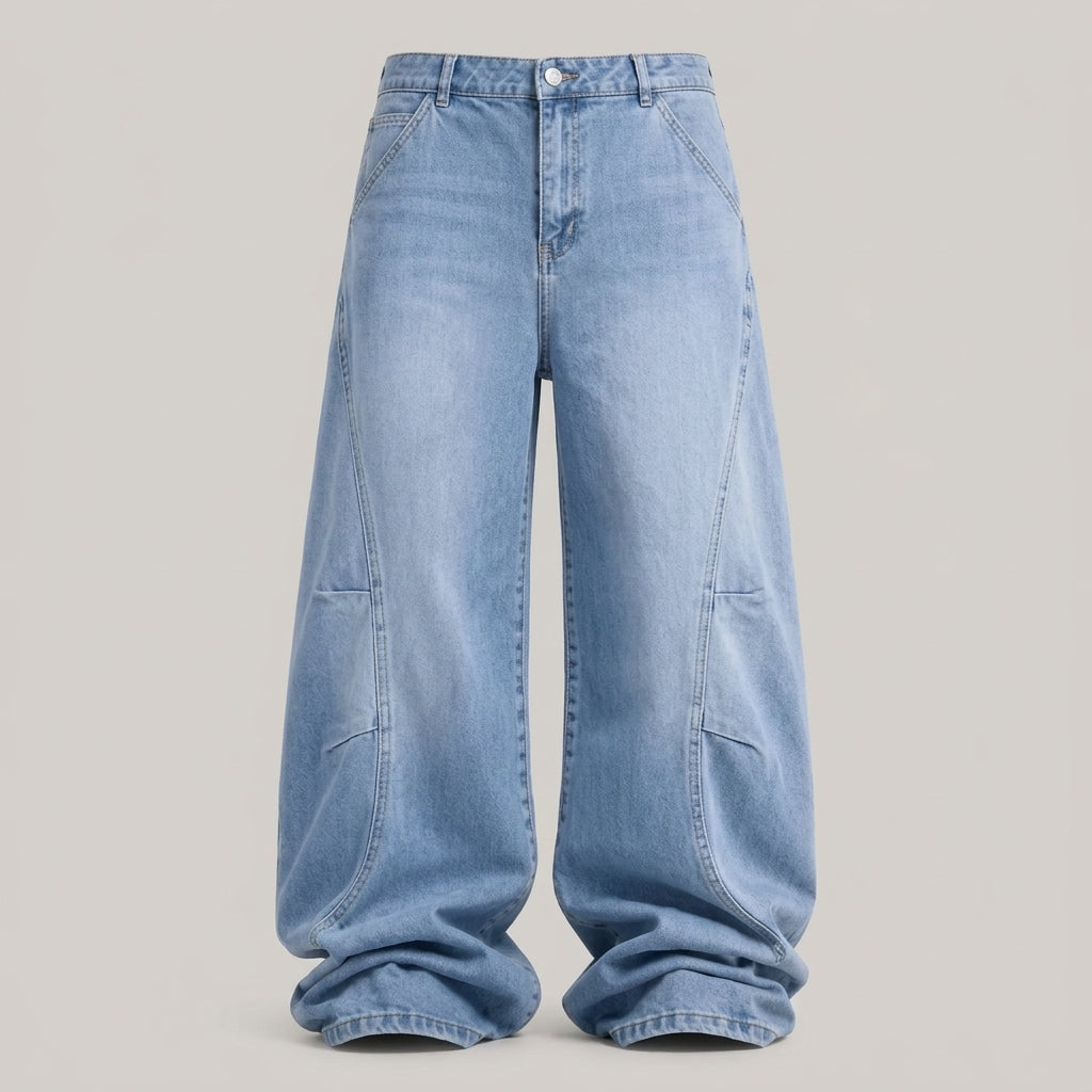 Men Light Wash Baggy Wide Leg Jeans