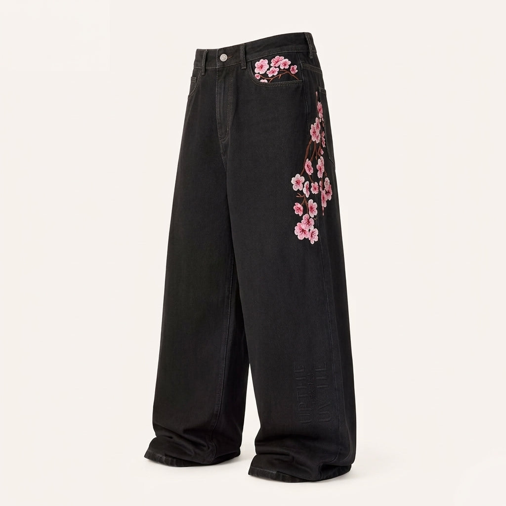 Men's Baggy Wide Leg Jeans, Cherry Blossom